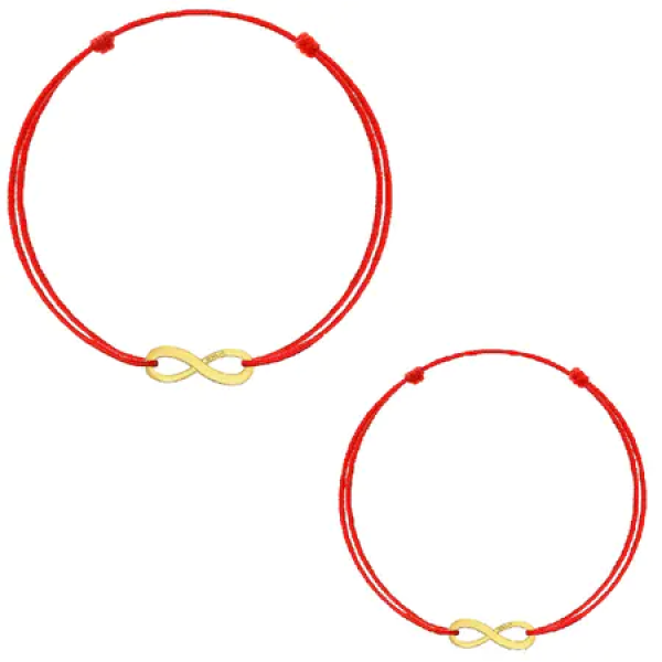 Set bratari de aur mama si copil, aur 14k, snur reglabil rosu, mini figurina infinit