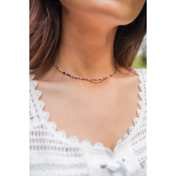 Colier aur la baza gatului cu cristale 2 mm, inchidere aur 14k, choker aur si miyuki, coliere aur si pietre naturale, colier summer festival