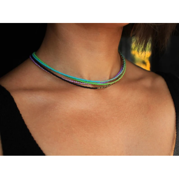 Choker aur dama cu cristale 2 mm, inchidere aur 14k, colier aur si miyuki, coliere aur si pietre naturale, colier summer festival
