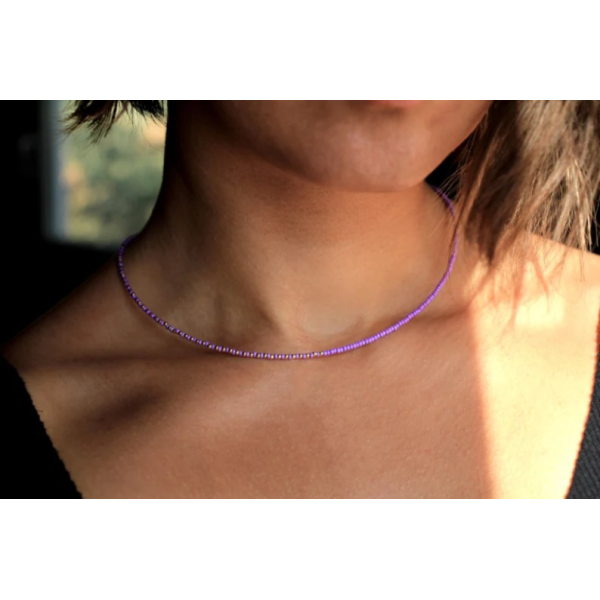 Choker aur dama cu cristale 2 mm, inchidere aur 14k, colier aur si miyuki, coliere aur si pietre naturale, colier summer festival