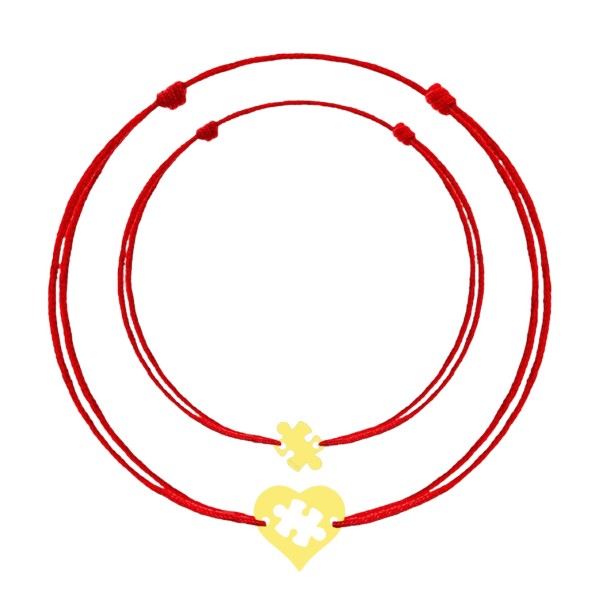 Set bratari de aur 14k mama si copil/bebe, set mama fiica aur 14k, snur reglabil, figurina inima decupata si piesa puzzle, auriu
