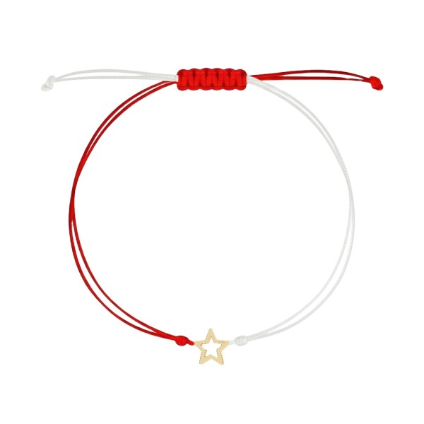 Martisor aur tip bratara din aur 14 k cu snur reglabil si mini figurina stea, dama/copil, aur 14k, snur matase, steluta mica, aur galben