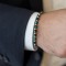 Bratara bilute aur 14k si cristale cubice fatetate, bile 3 mm aur 14k striate, barbat/dama, snur gros din matase, cristale albastre/negre 4 mm